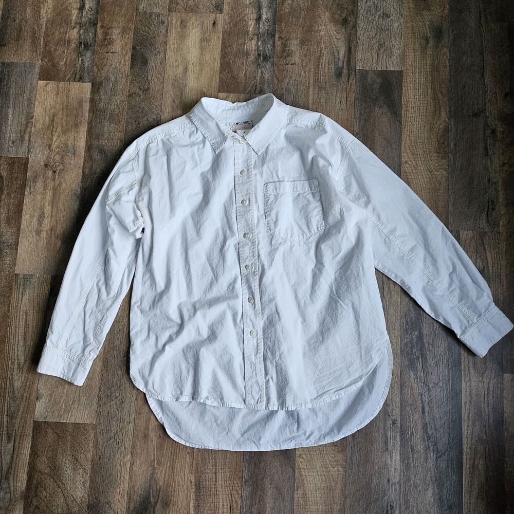 Pilcro Anthropologie White Oversized Button Down Shirt Cotton Coastal Small